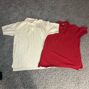 BUNDLE L.L. Bean 100% Cotton Cream & Red Short Sleeve Polos Size XXL Tall Men’s